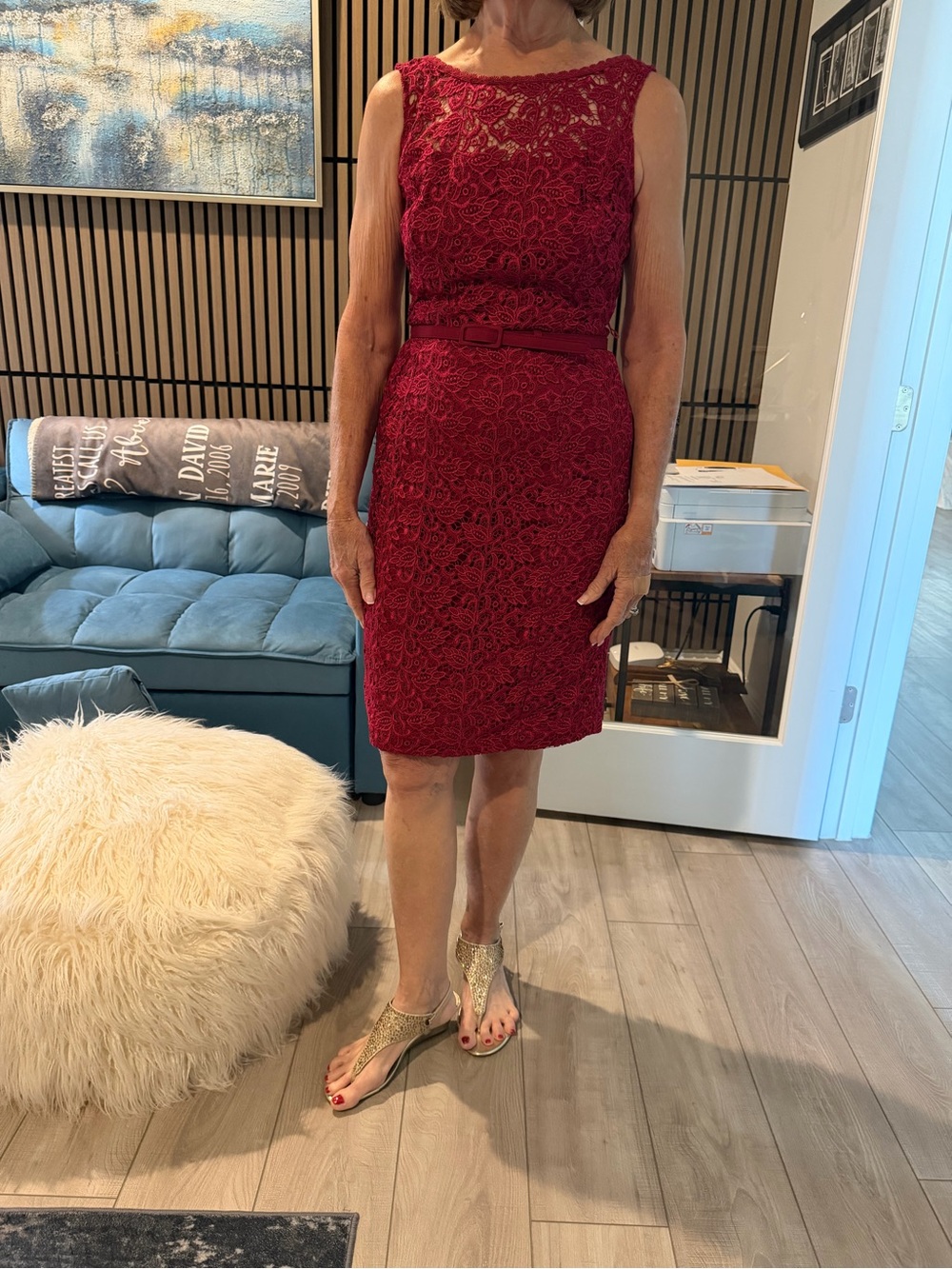 White House Black Market Red Lace Sheath Midi Dress